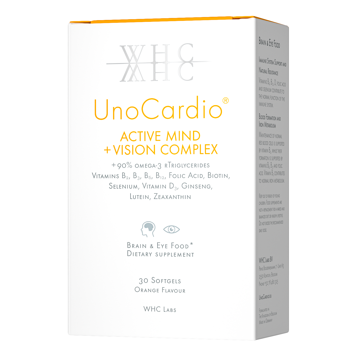 UnoCardio® Active Mind + VISION Complex 黃金眼 專利護眼抗藍光 葉黃素 玉米黃素 深海魚油 30粒 【包裝全新升級】 - WHC HK 